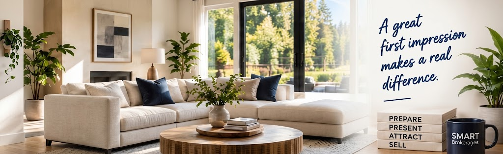 Bright staged living room ready for listing photos