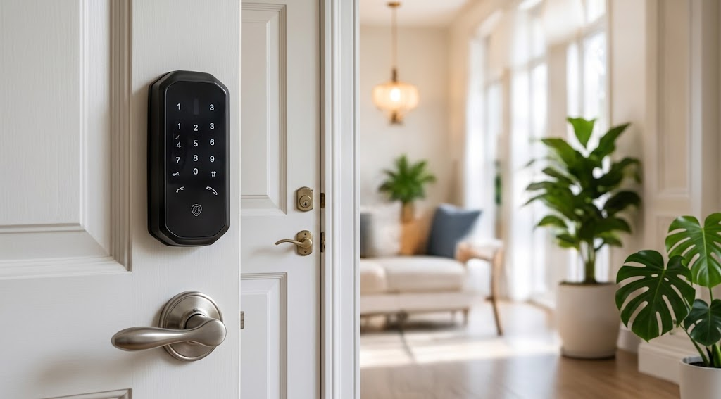 Smart lock on an open front door
