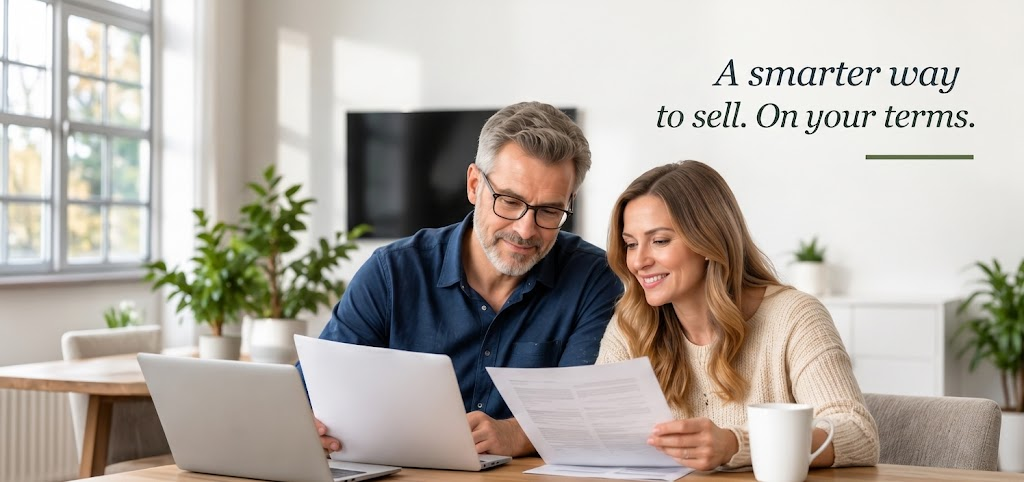 Couple reviewing documents at home