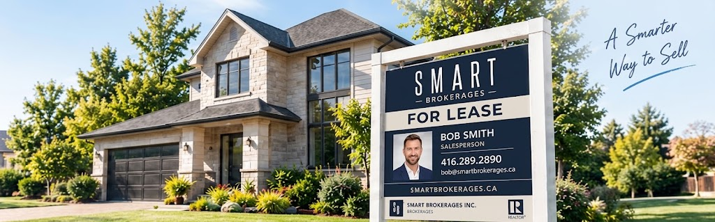 Smart Brokerages for lease sign in front of a suburban home